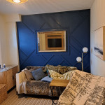 Navy Geometric style panelled wall